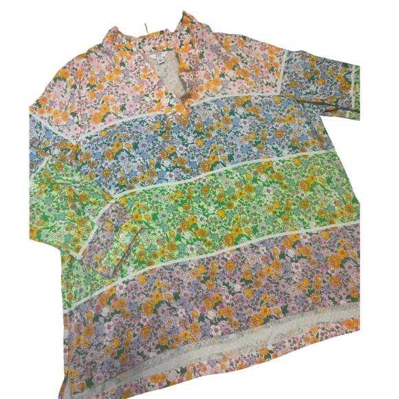 crown & ivy Tops - Crown & Ivy long sleeve 3X‎ ruffle vneck spring Easter dopamine tunic top blouse